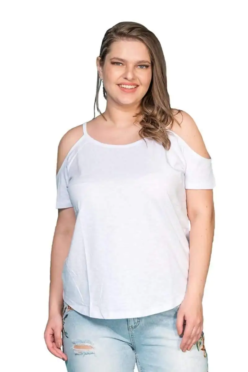 Hanezza Large Size Shoulder Detail Cotton T-Shirt