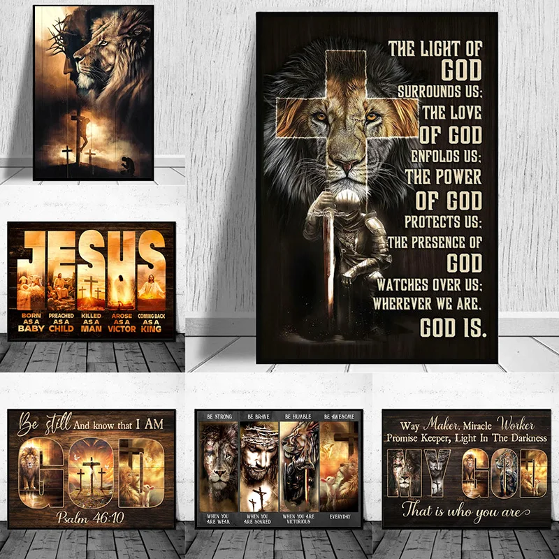 

Jesus And Cross Canvas Painting Wall Art Warrior Lion Of Judah Posters Prints For Living Room Religious God Picture Home Decor