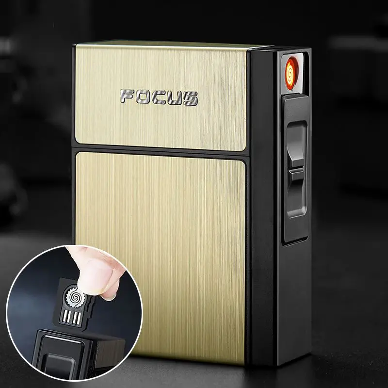 

Portable USB Rechargeable Cigarette Case Lighter Can Hold 20 Cigarettes Replaceable Electric Heating Wire Cigarette Lighters