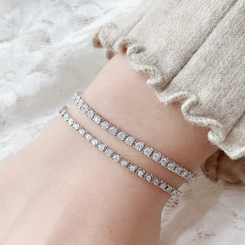 Aazuo-Bracelet de tennis en or blanc pour femme, véritable diamant 18 carats, tête de taureau, assemblage Ezium, haut de gamme, fête de fiançailles, 1.0-2,0 ct