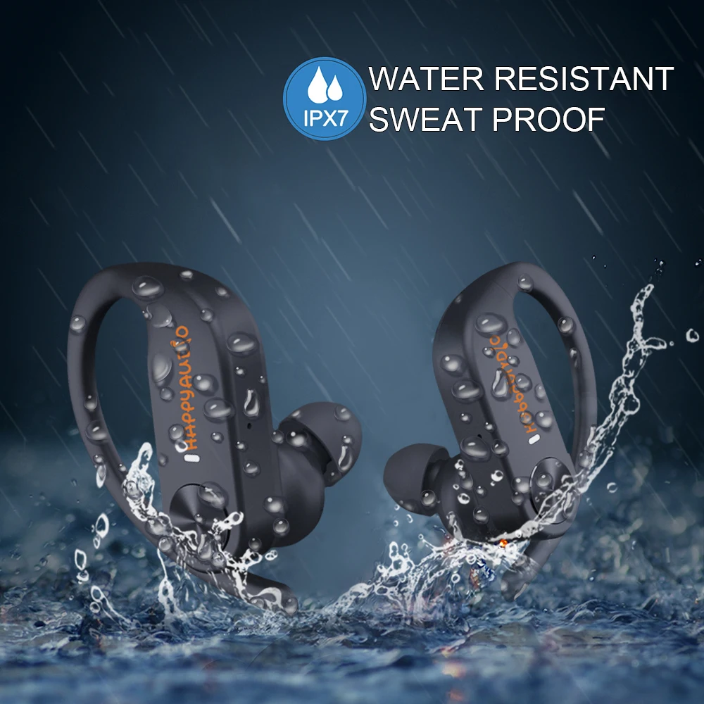 HAPPYAUDIO S1 Wireless Earphones Bluetooth 5.0 Hooks Sports Headphones with Mic Volume Control IPX7 Waterproof TWS Earbuds