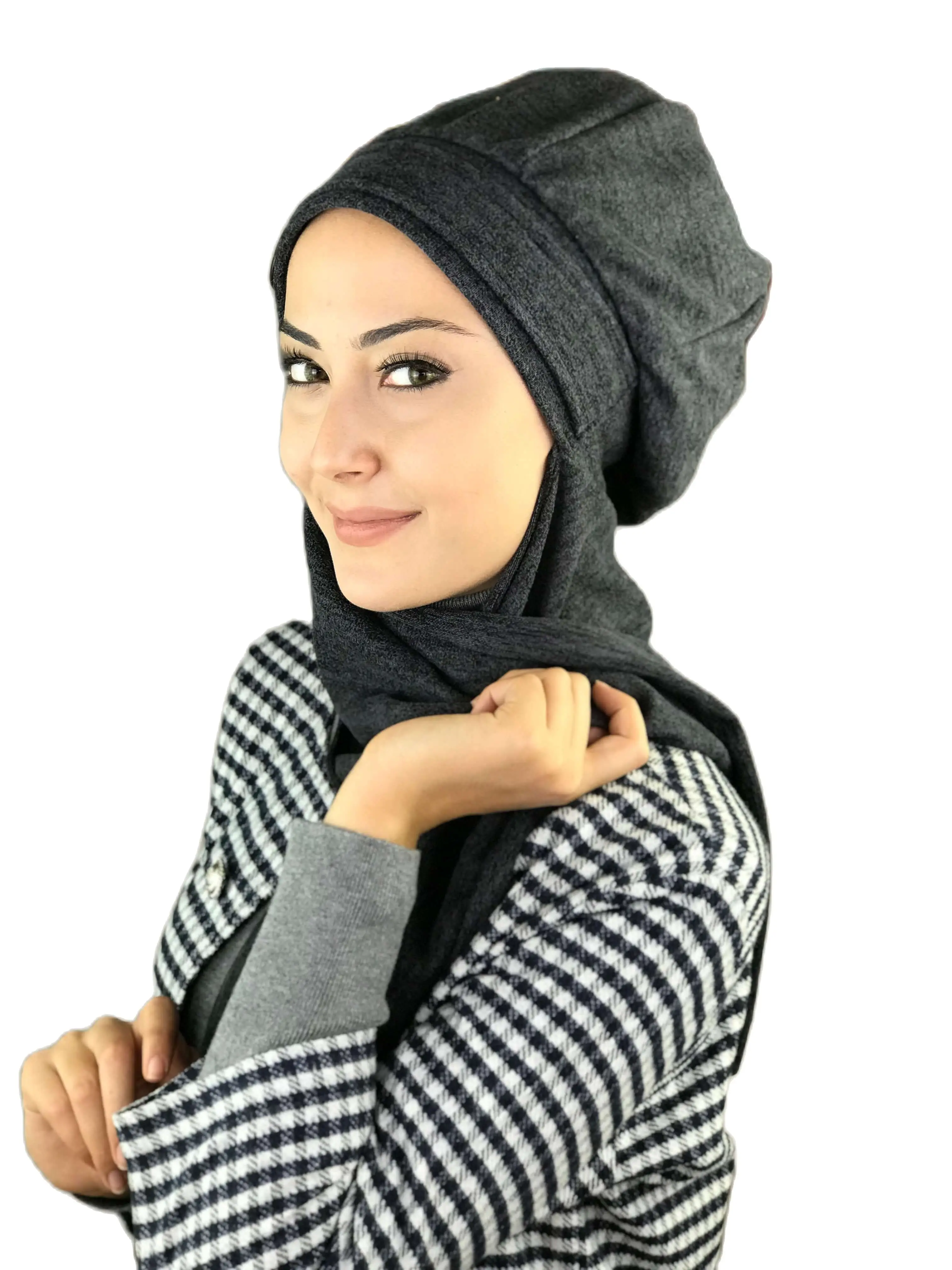 NewFashion Hijab Women Muslim 2022 Turban Foulard Chiffon Tulle Cancer Chemo Head Wrap Bone Dark Gray Buckled Scarf Beanie Shawl