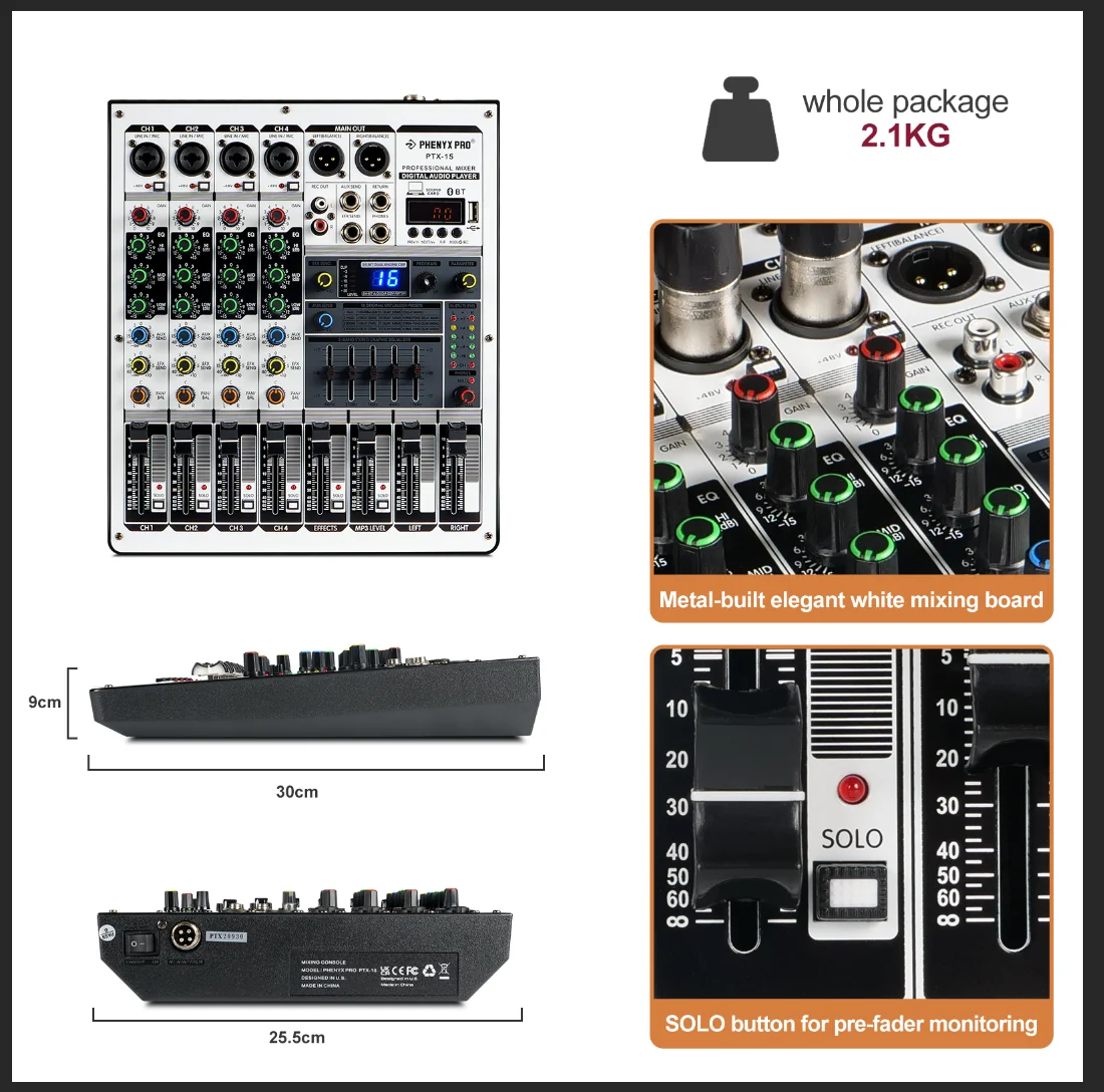 PHENYX PRO микшерный пульт 4 equalizador audio Bluetooth-compatible Mixing Console USB Input Stereo Equalizer for DJ/Karaoke