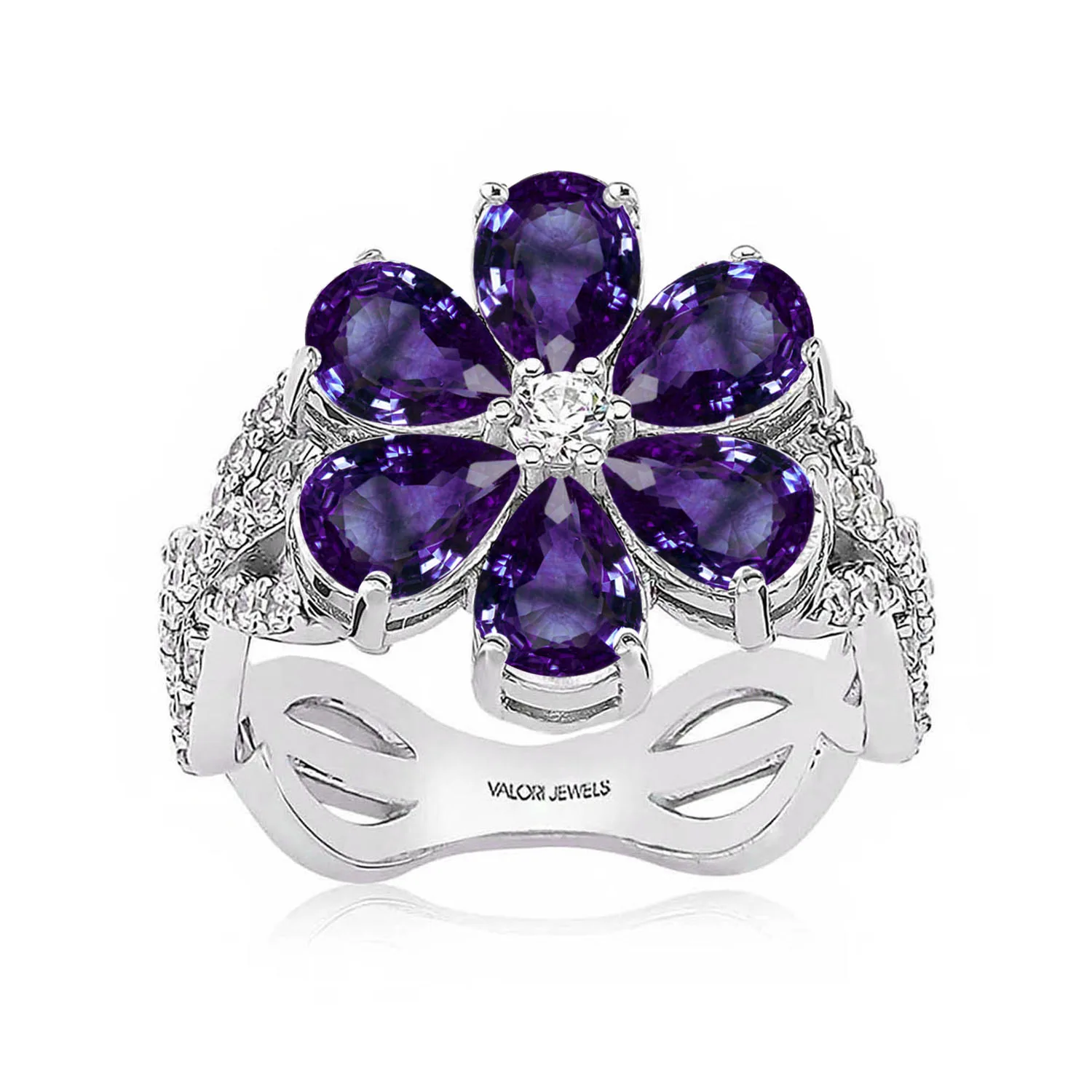 

Valori Jewels Purple Magnolia Flower Ring, 2 Ct Zircon Gemstone, Rhodium Plated, 925 Silver, Fine Jewelry