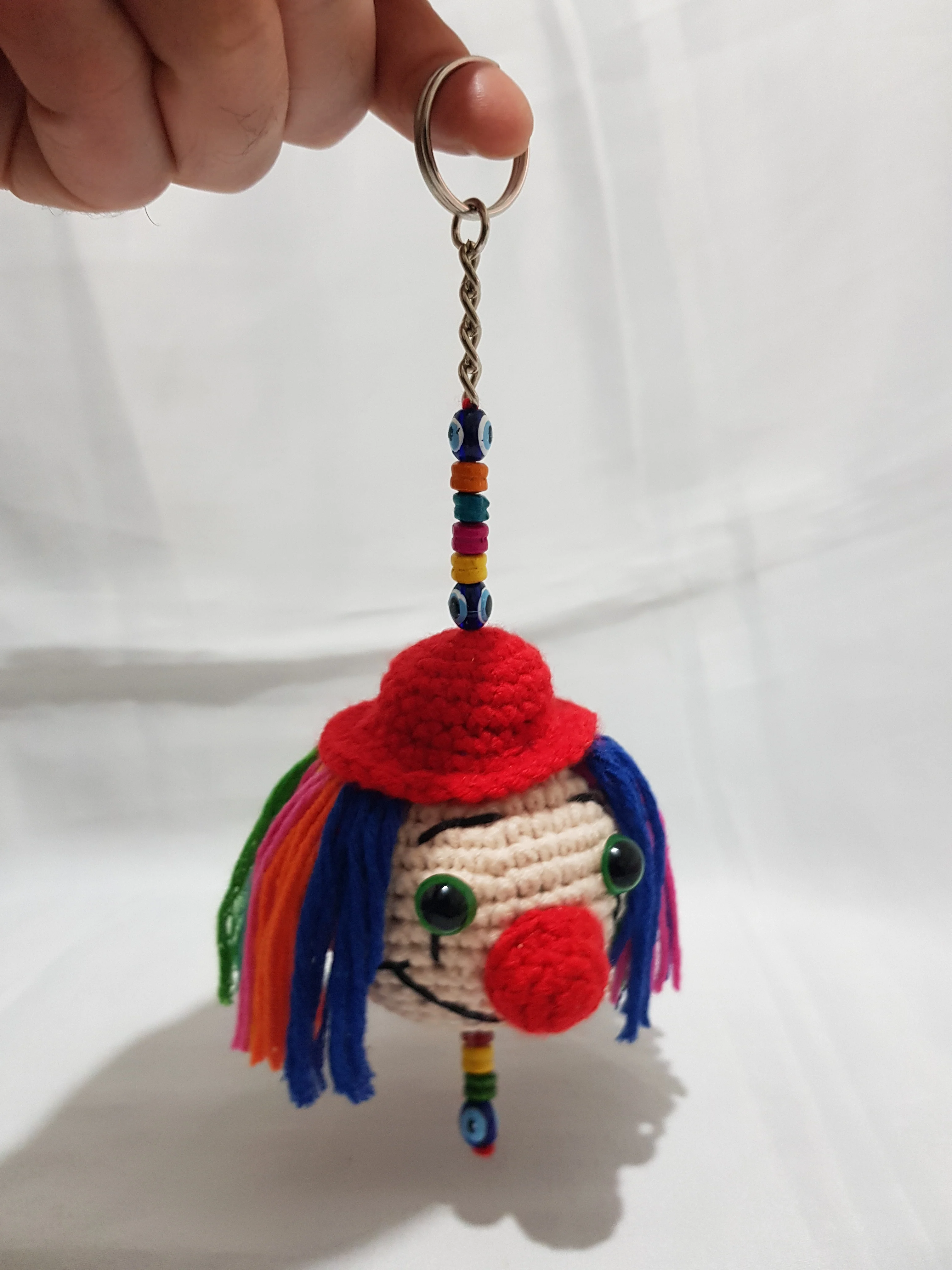 Hediyelik Plush Lalafanfan Keychain Red Multicolour Quality Koton Yarn Is Made Of Handmade Washable Plump Elegant