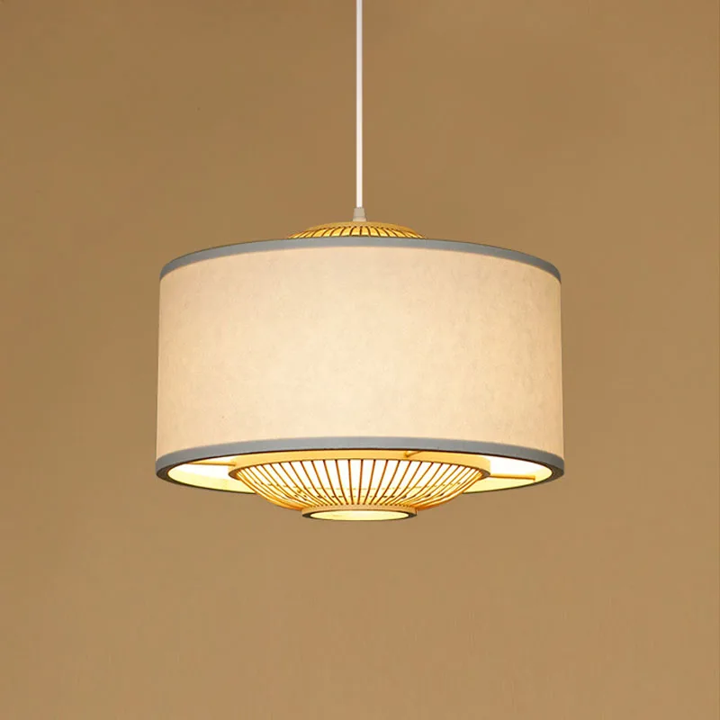 Bamboo Wicker Rattan Round Lantern Pendant Light Fixture Nordic Country Hanging Ceiling Lamp Design Farmhouse Dining Table Room