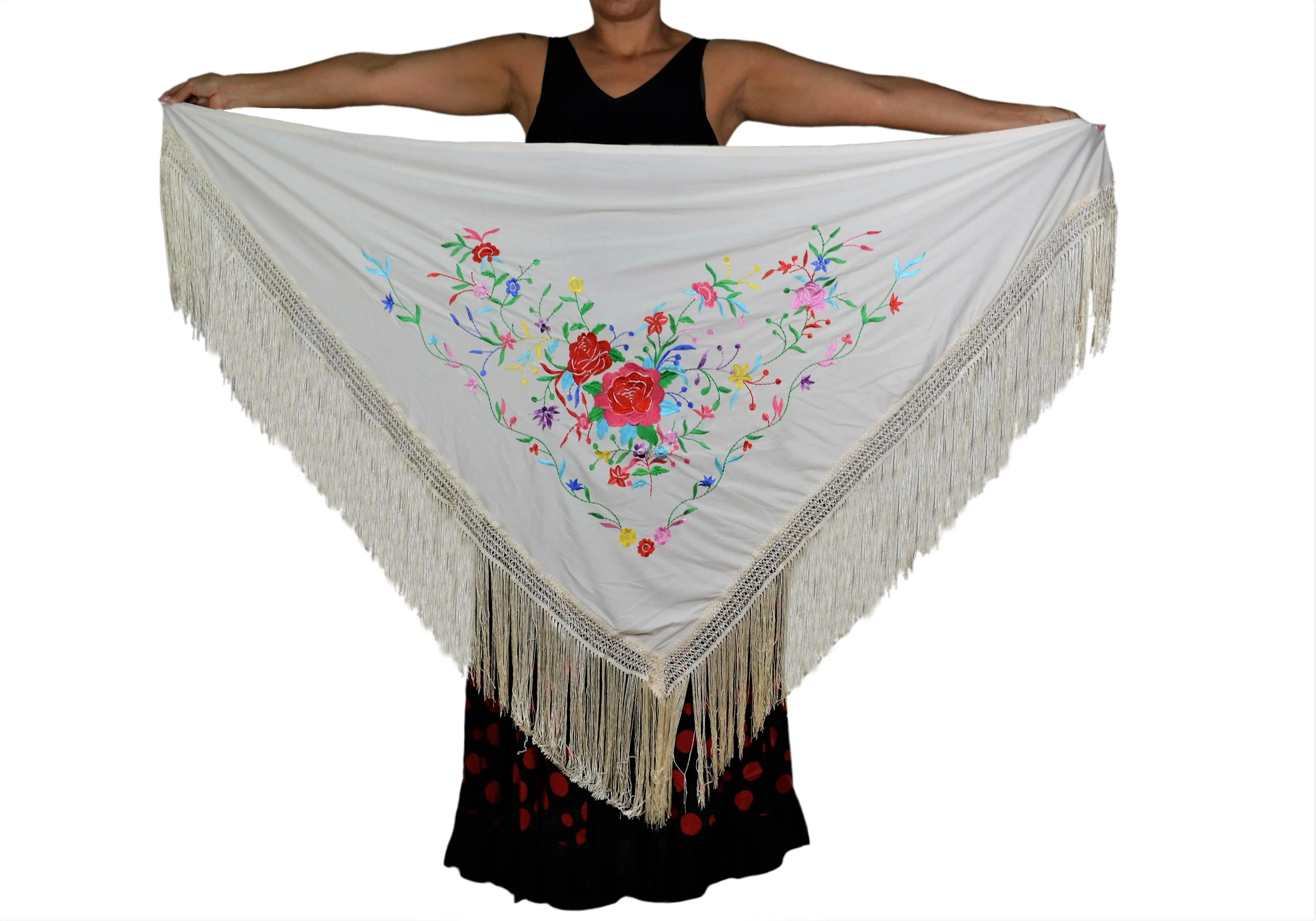 Manila large, triangular flamenco or sevillanas shawl (195X95cm)