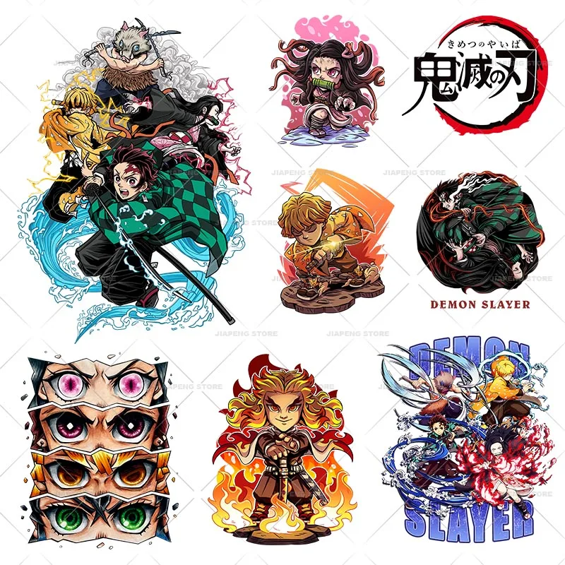 Anime Demon Slayer Patches Iron On Heat Transfers For Clothes Nezuko Washable Thermal Transfers Sticker On T-shirt Applique DIY