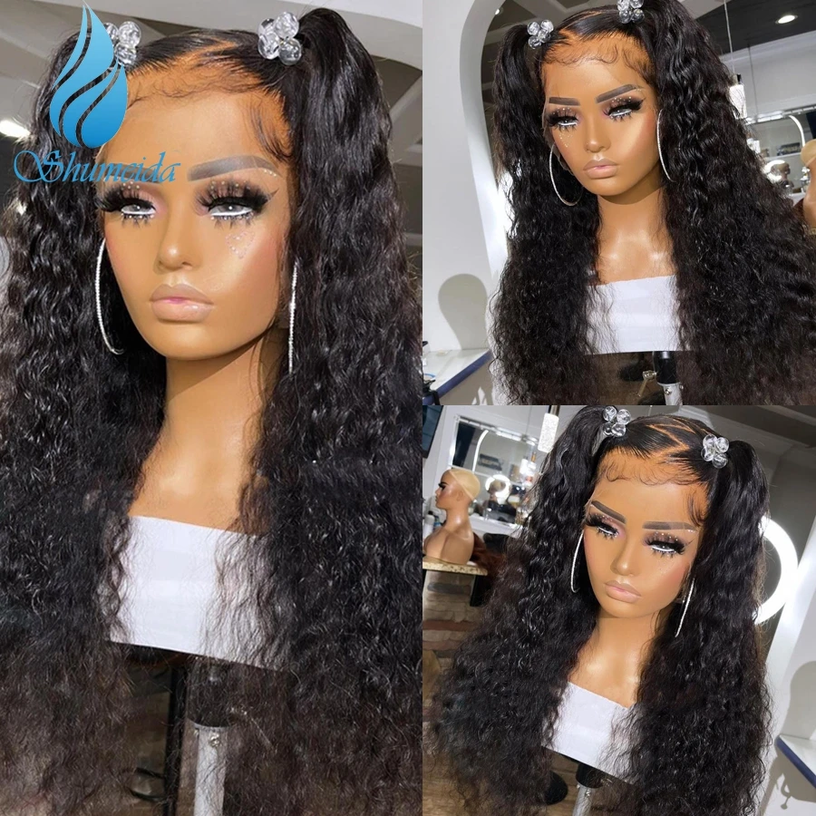 Shumeida Natural Color 13*6 Lace Front Wigs Brazilian Remy Curly Human Hair Glueless Wigs PrePlucked Hairline With Baby Hair