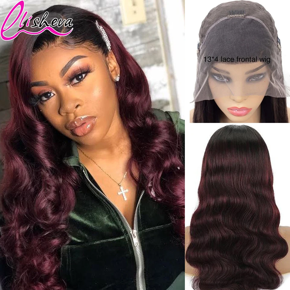 1B 99J Burgundy 13x4 Lace Frontal Human Hair Wig Body Wave HD Lace Front Brazilian Wigs for Women Ombre Red Colored Human Hair