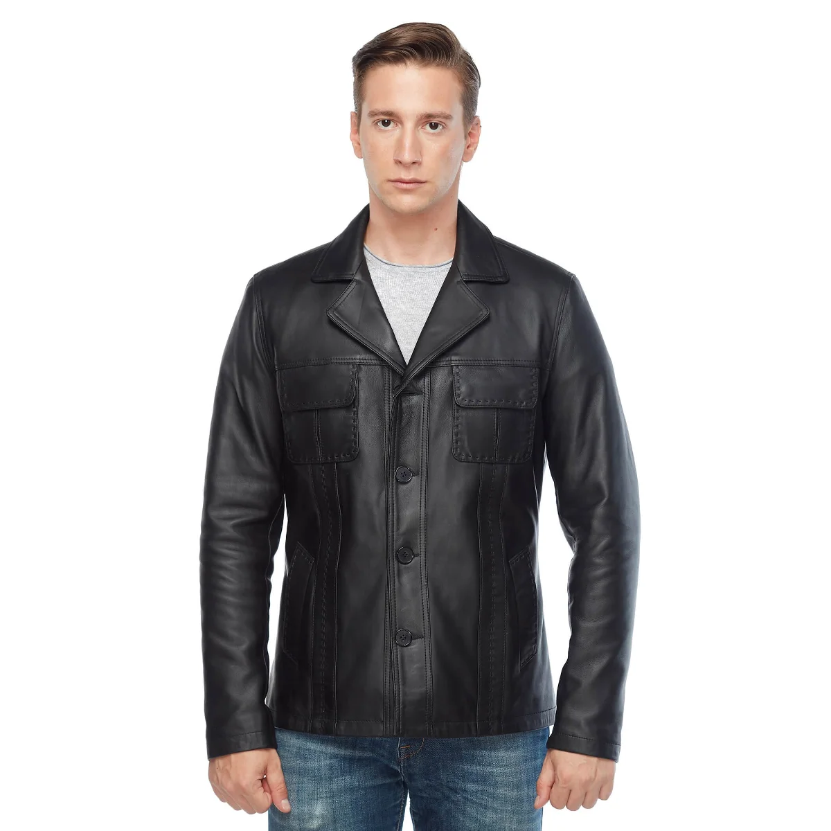 Shark Puntolu cappotti in pelle maschile nero originale pelle di agnello autunno inverno 2022 Biker Slim Large Size muslimah