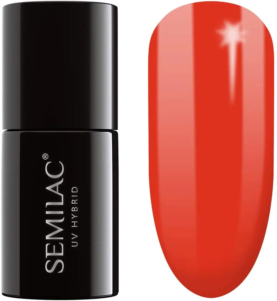 Semilac Poppy Red 062 semi-permanent coverage, UV hybrid nail polish texture Gel