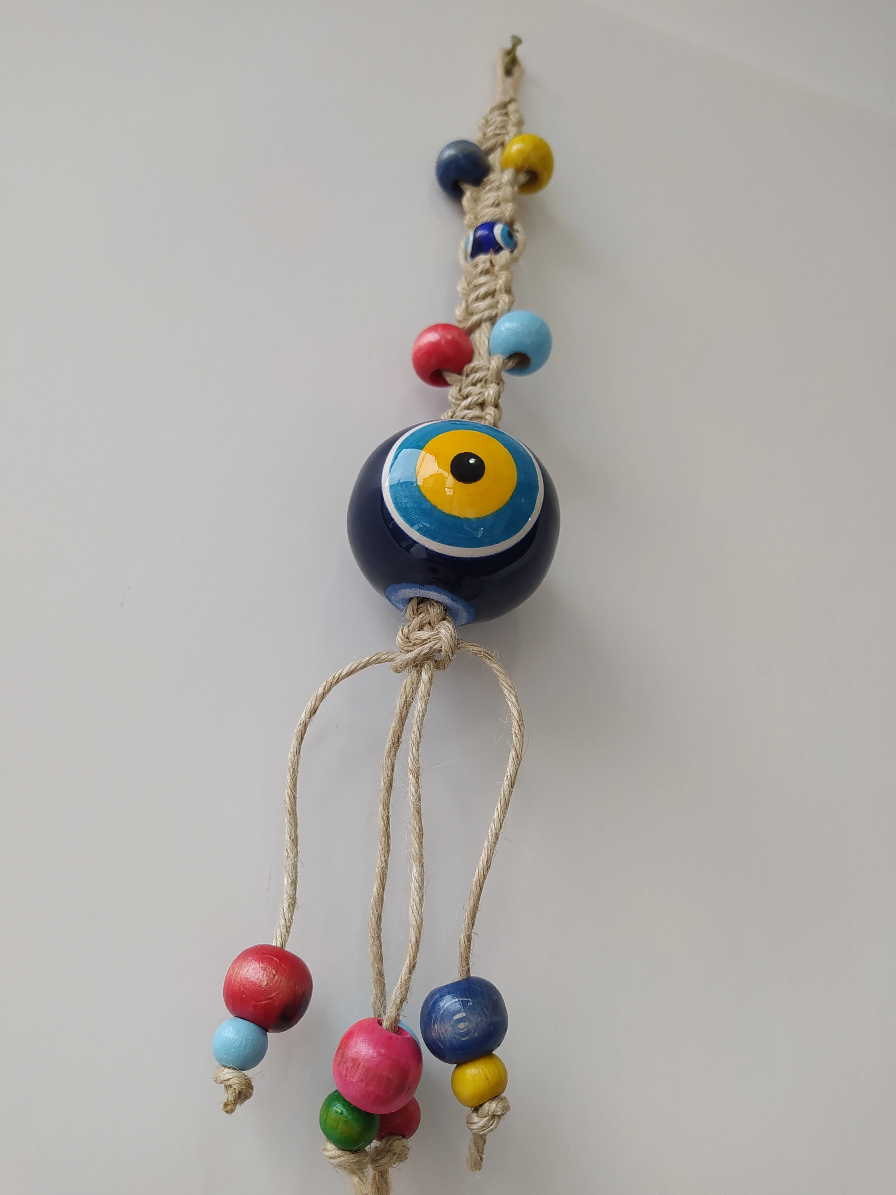 Handmade Ceramic Evil Eye 6 cm Turkish Amulet for Wall Hanging Talisman Boho Home Decor Protector