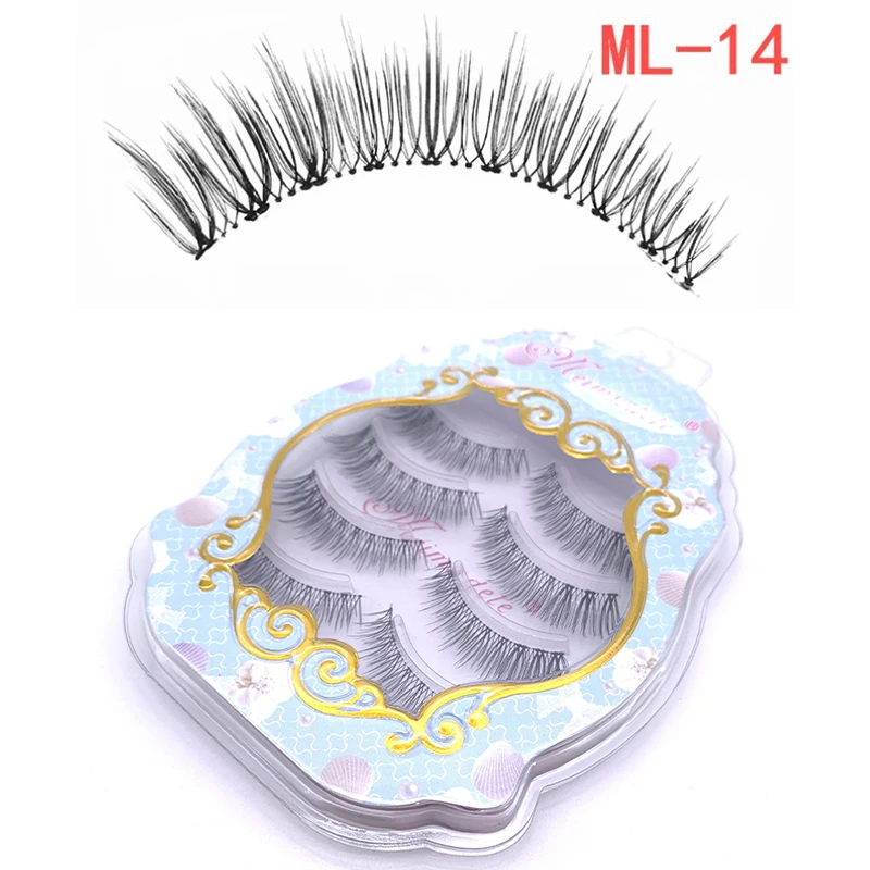 4 Pairs Silk Streifen Wimpern Volumen Falsche lash Natur Lange Schwarz Handgemachte Klar Band Auge LashesSet – Detail 4