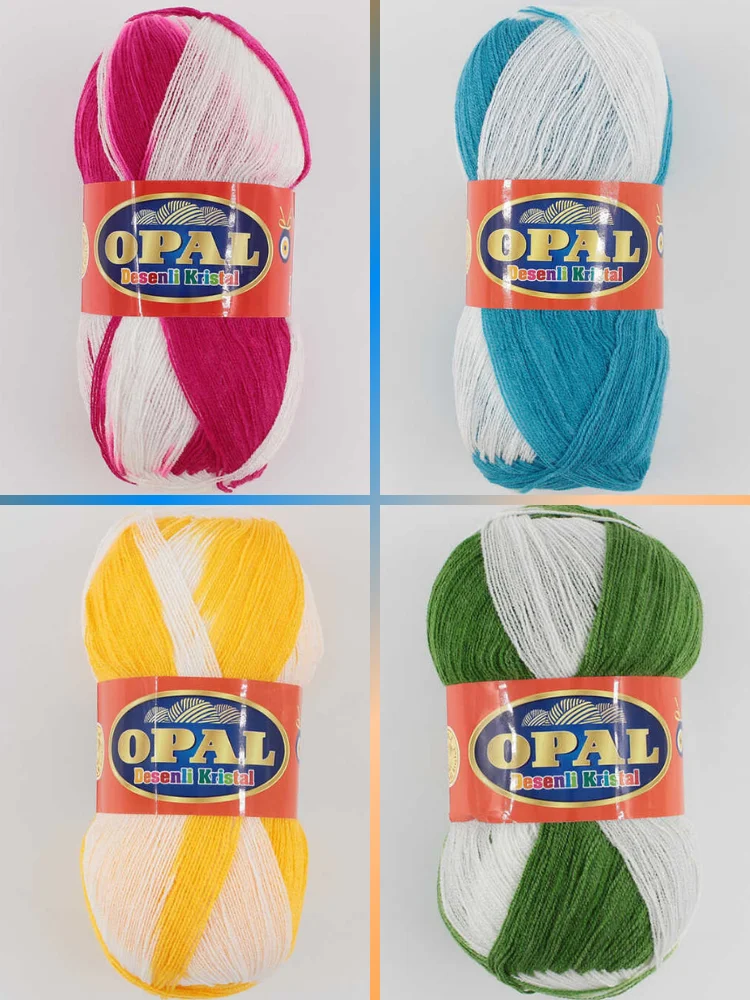 Acrylic Knitted Yarn - 17 Color Options - 435 Meters (100gr) - Opal Desenli Kristal - Accessory Materials - Fiber - Shawls - Scarves - Cardigan -