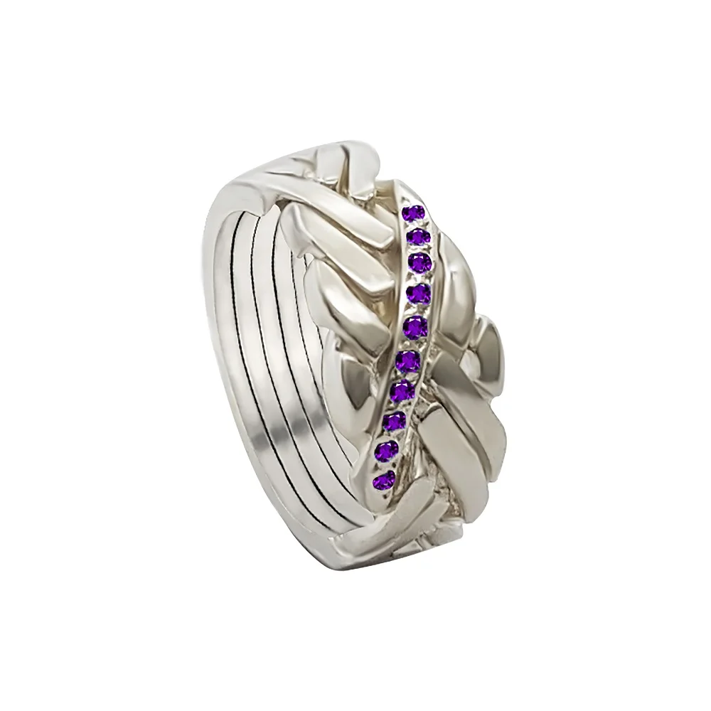 

Amethyst Purple 925 Sterling Silver 6 Band Anatolian With Stoned Turkish Puzzle Ring İnterlocking Knott Women Men Ring