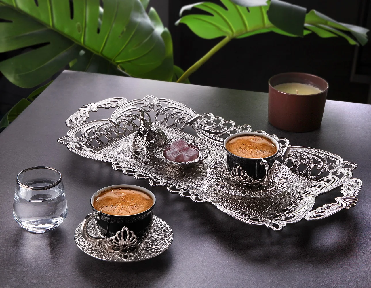 

Coffee Set For Married Couples Silver Color