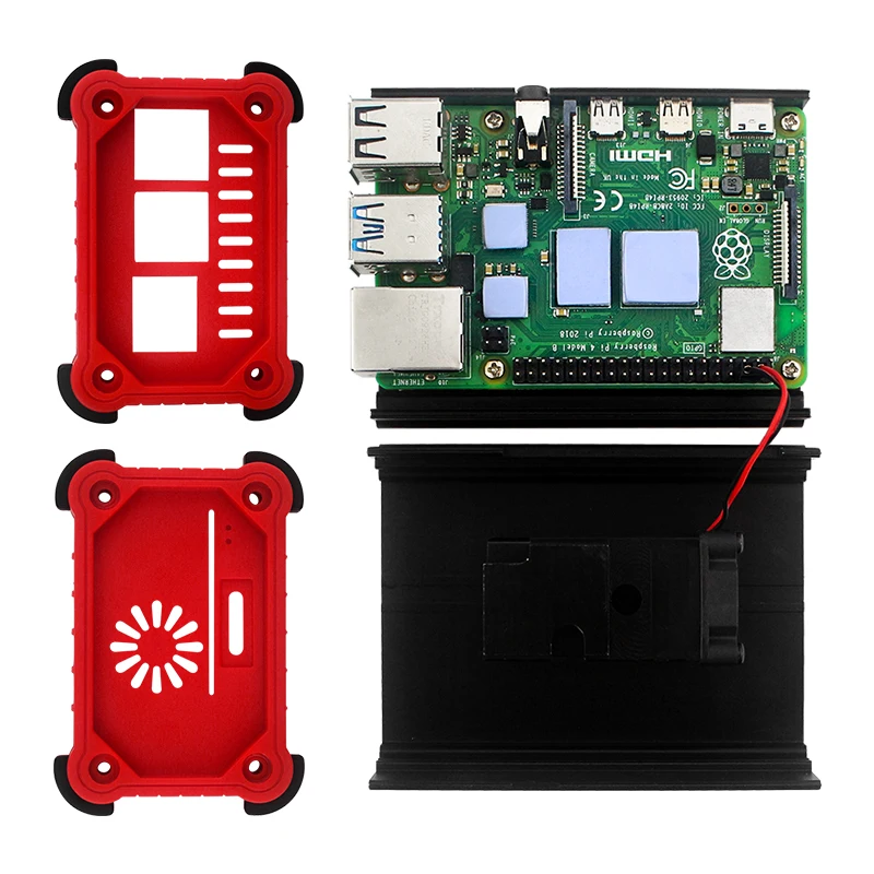 Raspberry Pi 4B Aluminum Alloy Case Active Passive Cooling Fan Thermal Pad Heat Dissipation Shell for Raspberry Pi 4 Model B