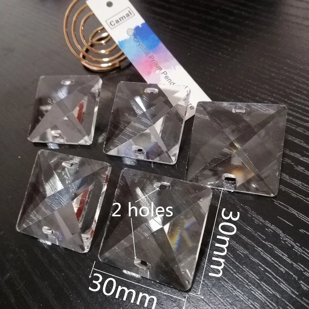 Camal 5pcs 30mm Loose Square Crystal Beads 2 Holes Chandelier Hanging Lamp Lighting Replacement Parts SunCatcher Curtain Party