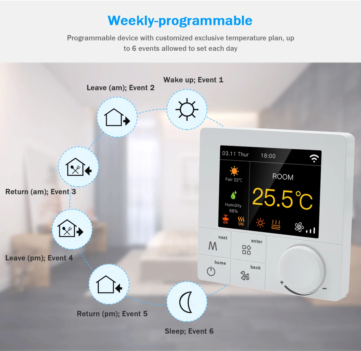 Qiumi RGB Colorful Smart WiFi Thermostat for Water / Floor Heating Electric  / Gas Boiler Works with Alexa Goog Home