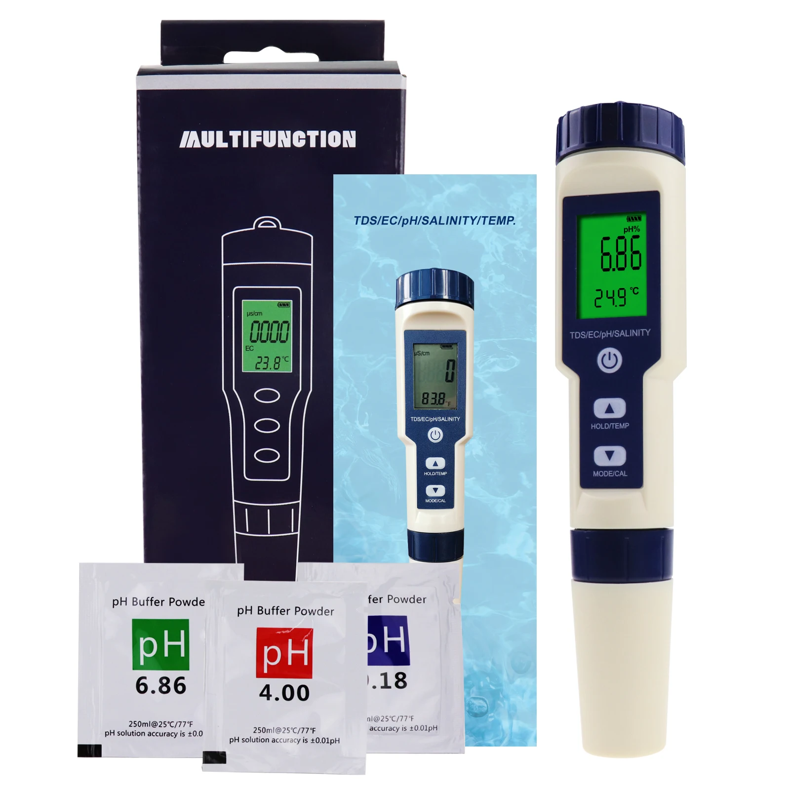 Multi-Parameter Water Quality Sensor 5 in 1 pH TDS EC Temperature Salinity Meter Tester Household Industrial Laboratory Analysis