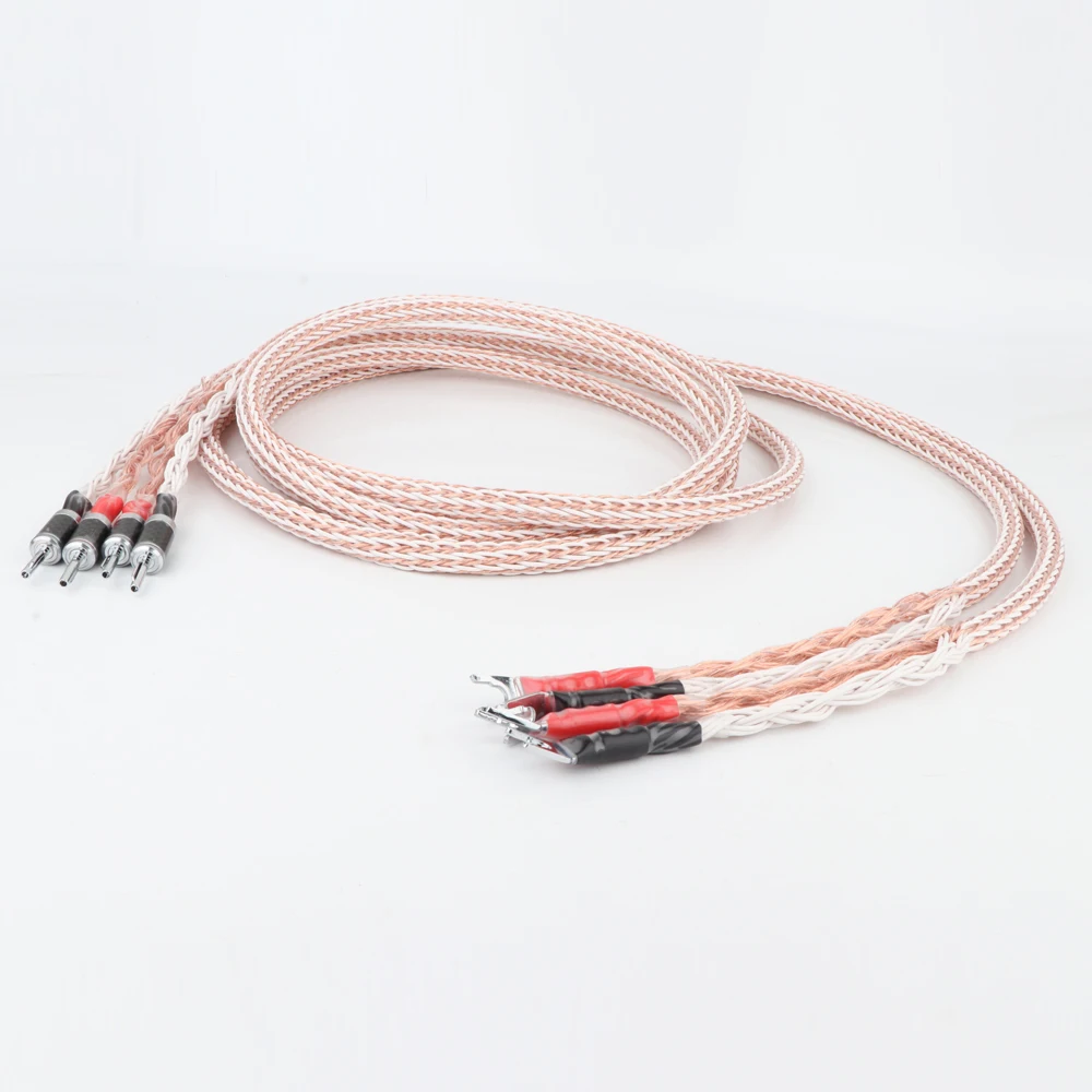 Pair 12TC 24Cores Twist Speaker Cable OCC Copper Audiophile speaker cable HIFI Banana to spade loudspeaker cable