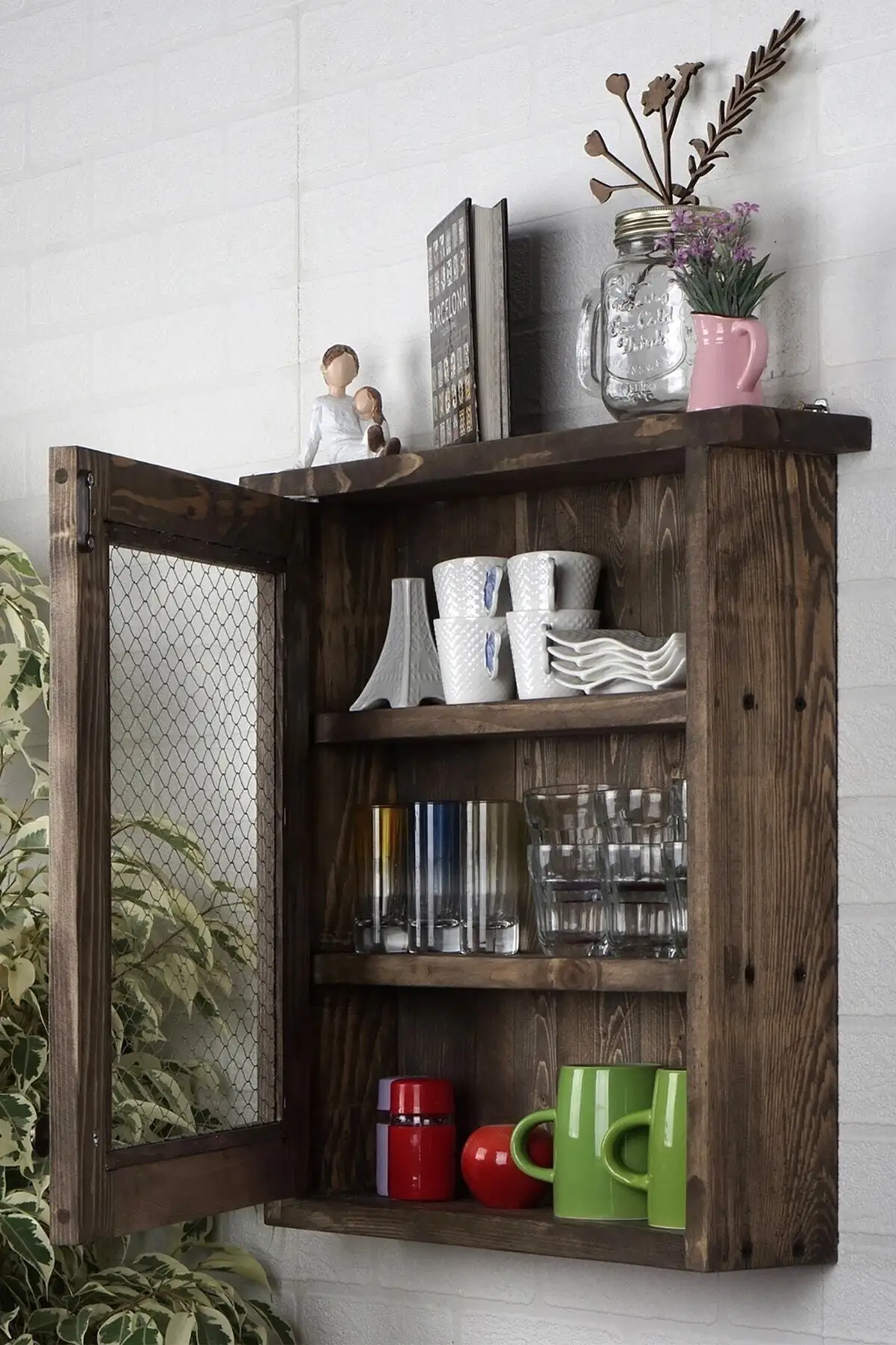 Solid Wood Wire Cabinet Wall Rack