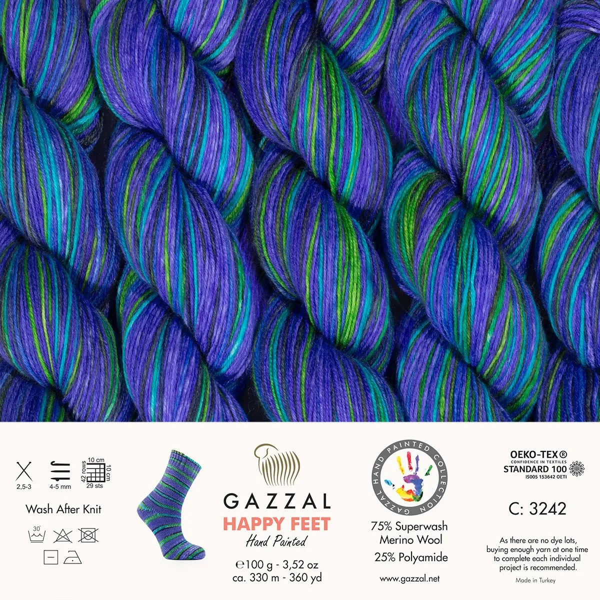 Superwash Merino Wool Yarn  11 Color Options 330 Meters (100gr) Hand Knitting Yarn Ball - Gazzal Happy Feet - Sheep - Toys - Multicolor - Blanket -