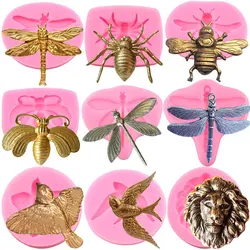 3D Dragonfly Lion Birds Silicone Mold Bumble Bee Spider Cupcake Topper Fondant Cake Decorating Tools Candy Clay Chocolate Mould