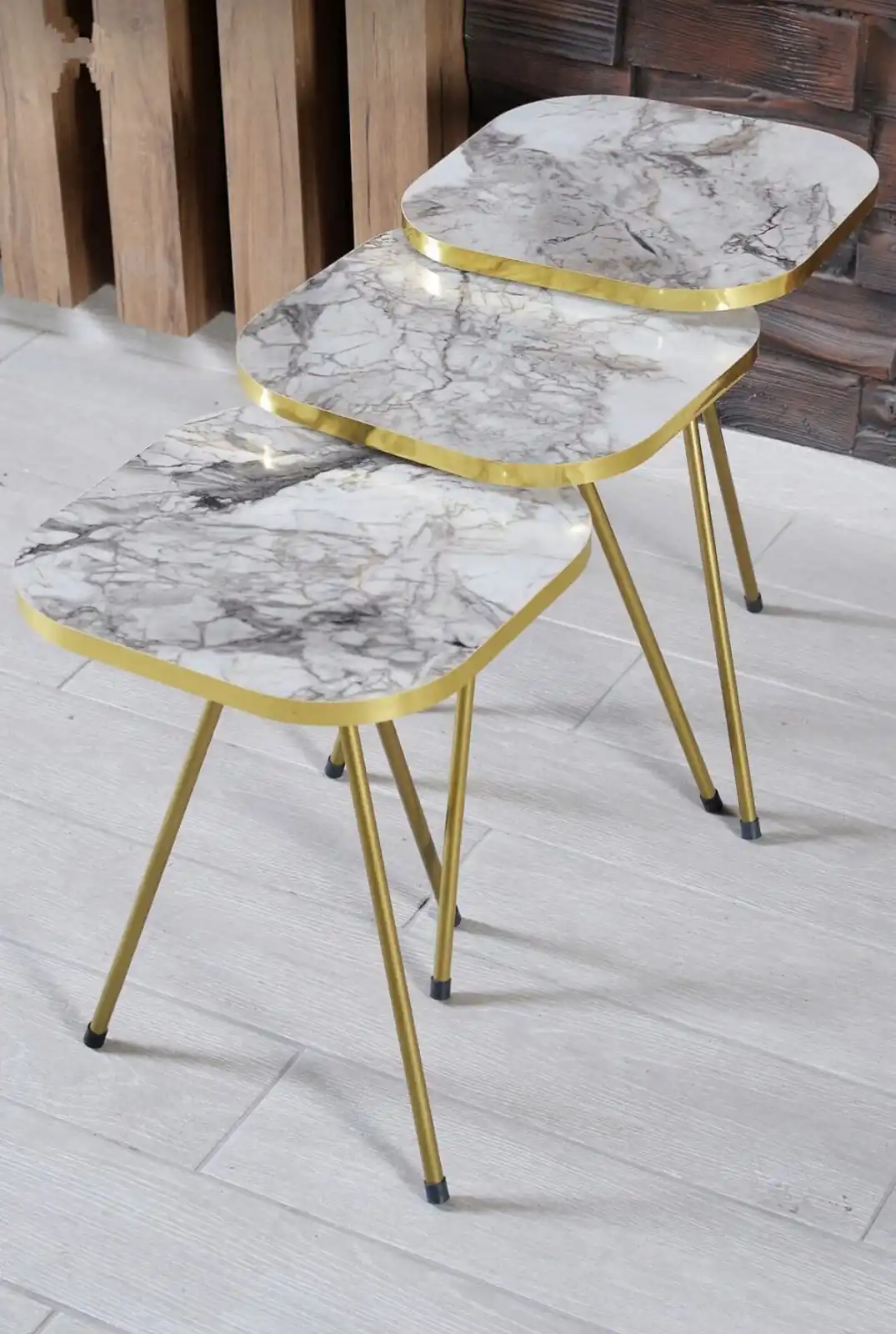 Modern Nelling Table 3 Pieces Patterned Gold Metal Leg Square Coffee Table De-Mounted Side Table Tea Coffee Service Table Living