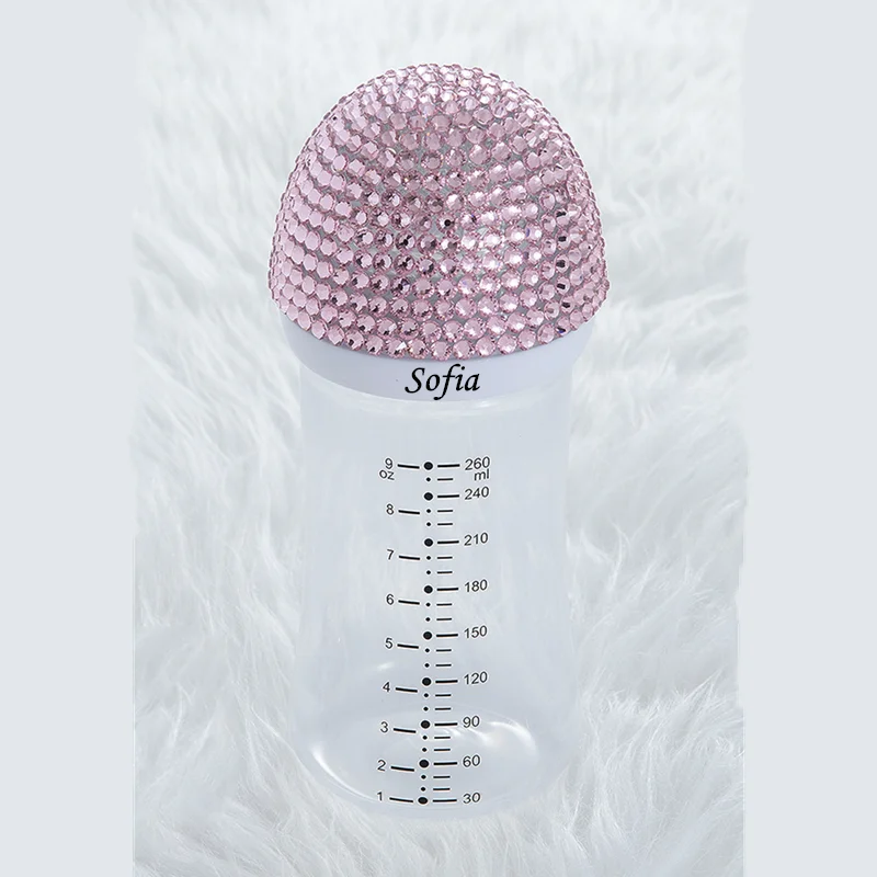 MIYOCAR personalized any name can make lovely bling baby bottle 260ml plastic  BPA free many colors choose baby shower gift