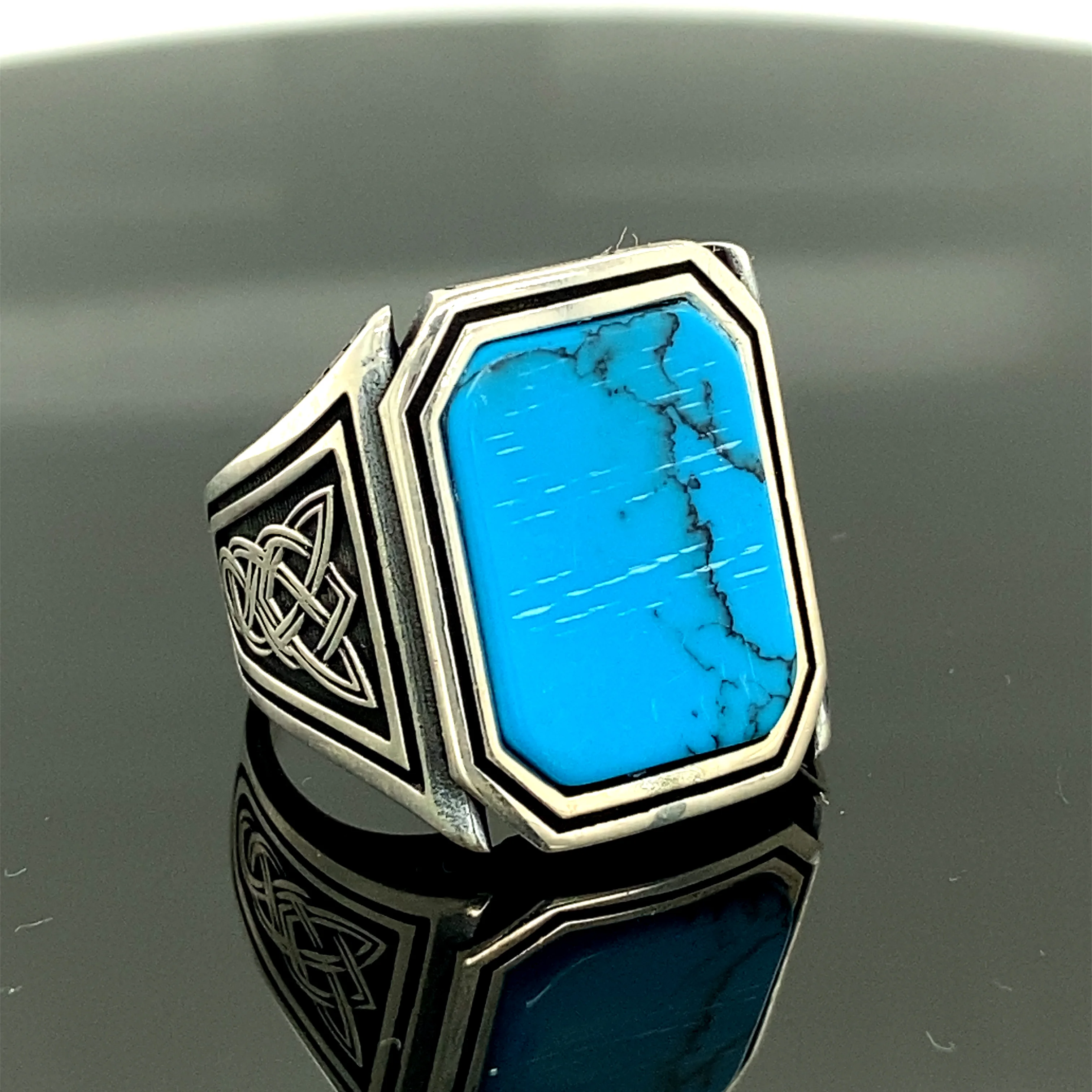 Sterling Silver Turquoise Stone Ring, Natural Stone 925 Sterling, Handmade, Ottoman Style