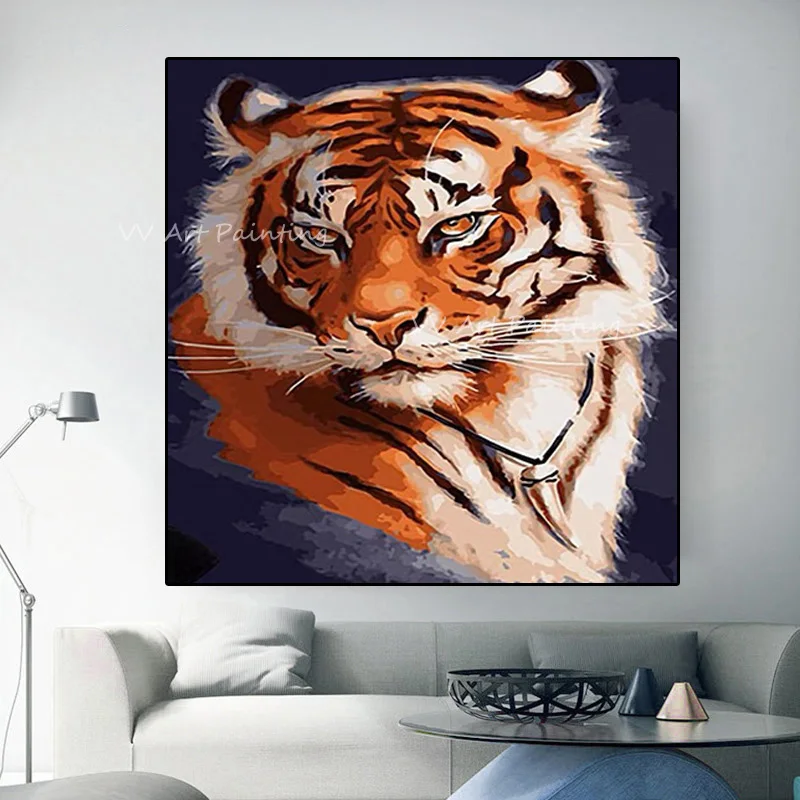 Palette Knife Tiger Portrait Oil Painting, Handmade Impasto Thick Texture Art, Majestic Tiger Animal Wall Decor