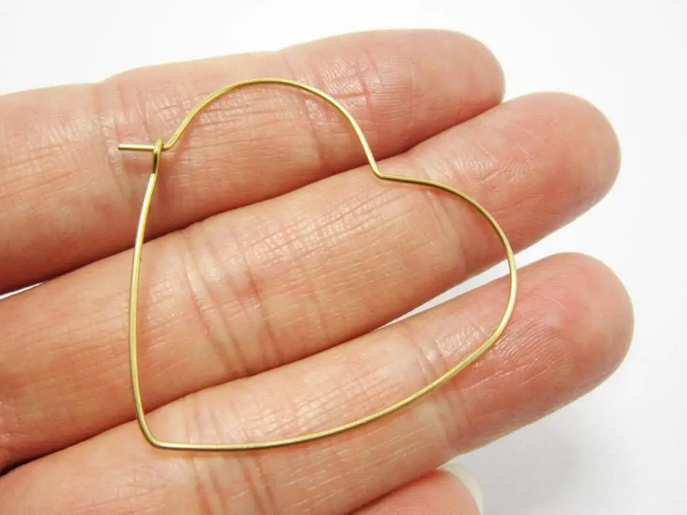 

20pcs Brass ear hoops 37x0.7mm Heart raw brass ear wires Geometric earlobe findings R344