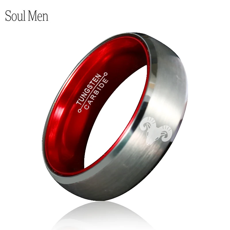 Trendy 8mm Tungsten Carbide Rings White And Red Engagement Couple 12 Horoscope Zodiac Custom Your Logo