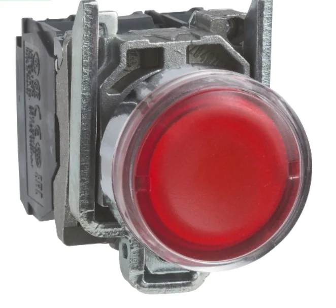 

XB4BW34B5 = ZB4BW0B15 + ZB4BW343 Harmony XB4, Illuminated push button, metal, flush, red, Ø22, spring return, 1 NO + 1 NC 24 V A