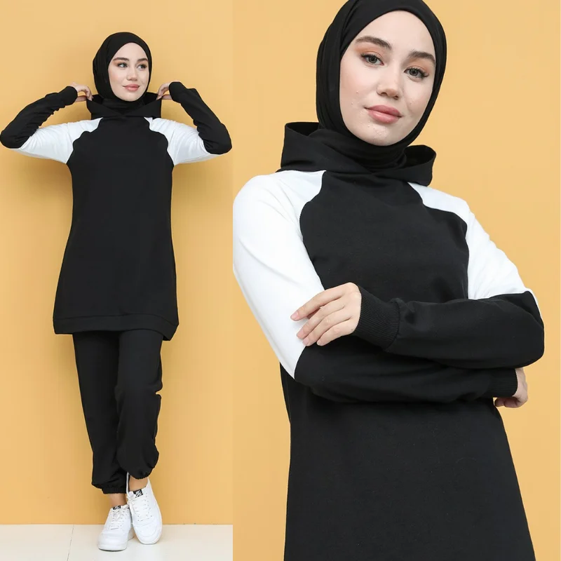 2021 New Season Hooded tracksuit 2 piece Muslim Women Hijab tracksuit fashion Turkey AbayaDubai Islamic sportswear Arabia Turkey