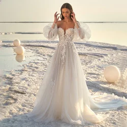 Robe de mariee Beach Wedding Dresses 2022 Detachable Sleeves Flower Appliques Sweetheart A Line Tulle Bridal Gowns