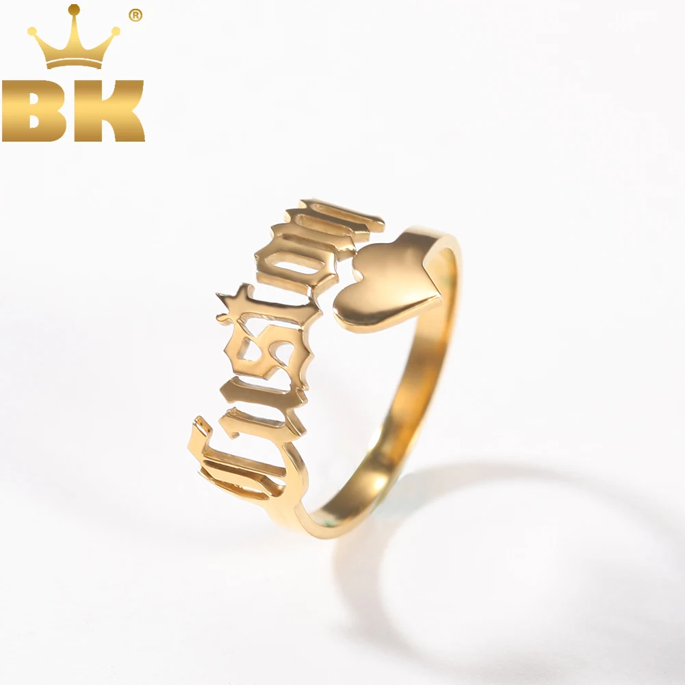 THE BLING KING Custom Stainless Steel Name Plate Ring Hiphop Band Personalized Letter Adjustable Rings Rapper Style Jewelry