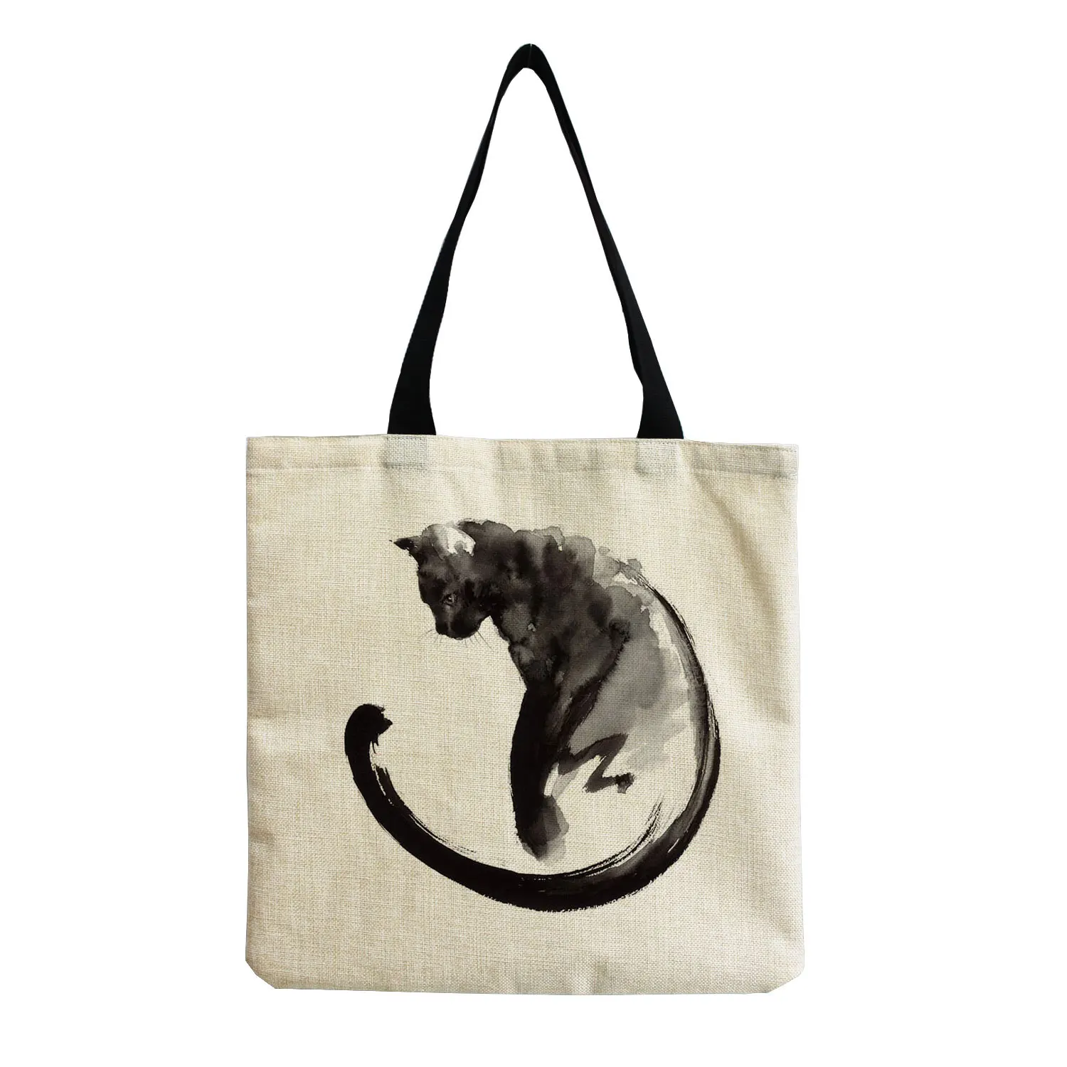 Design Bags Women Bag 2021 Black Cat Print Shopper Bag Handbag Office Eco Reusable Casual Shoulder Bags Practical Storage Totes