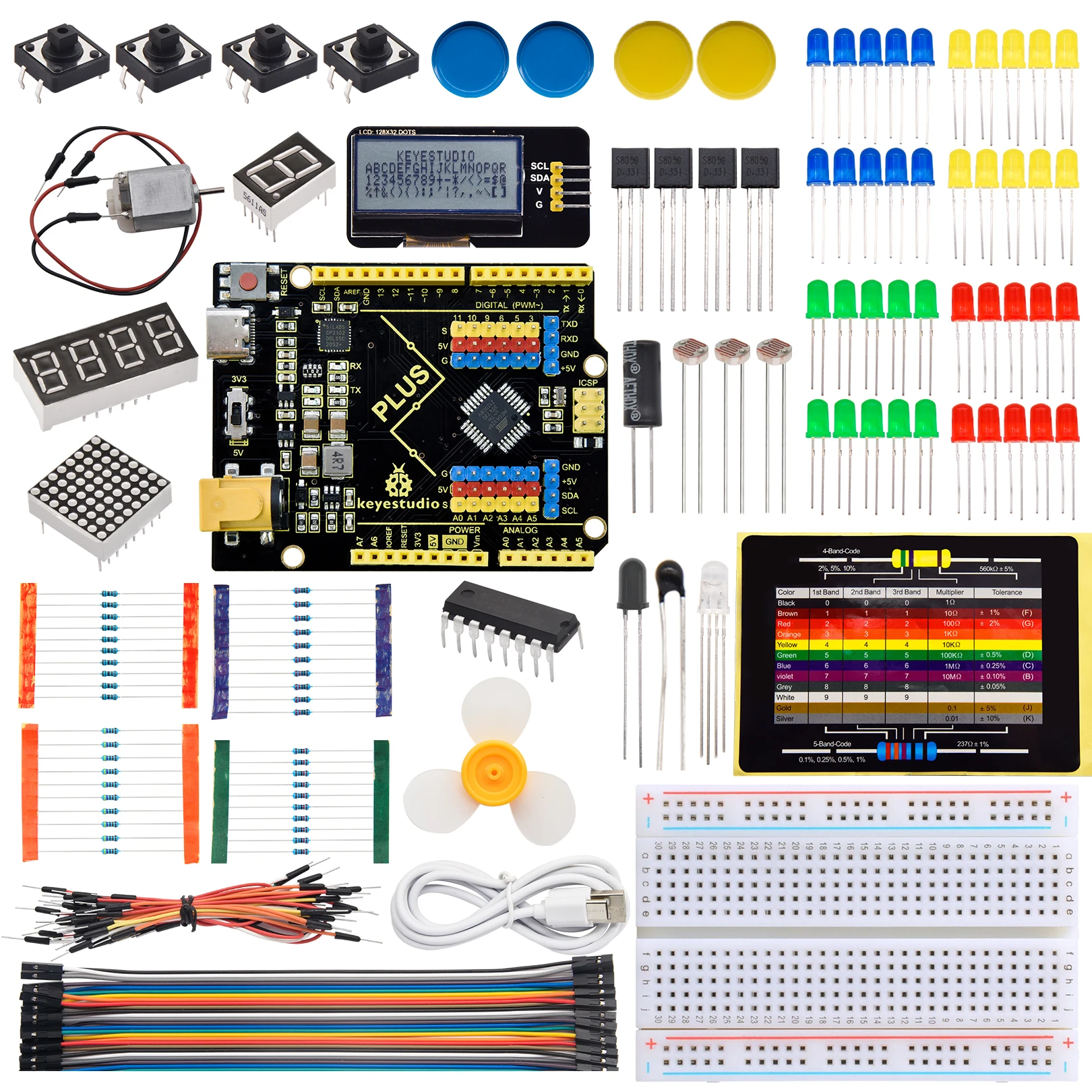 

Keyestudio PLUS Board Basic Starter Kit For Arduino Stater Kit DIY Scratch Graphical Programming Electronics Kit 20 Project