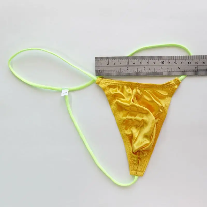 Mens G505Y Micro thong String waist Sexy Thong Pouch shiny satin knit nylon spandex Very Limit coverage