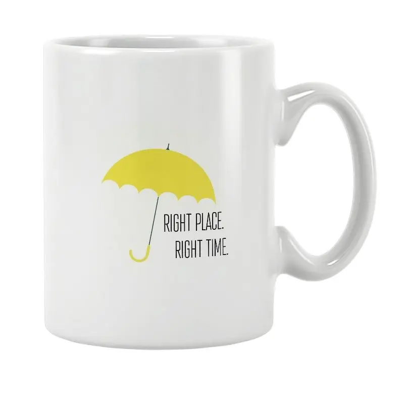 White Coffee Gift Tea Milk Cup Mugs Right Place Right Time Yellow Umbrella How I Met Your Mother Tv Series