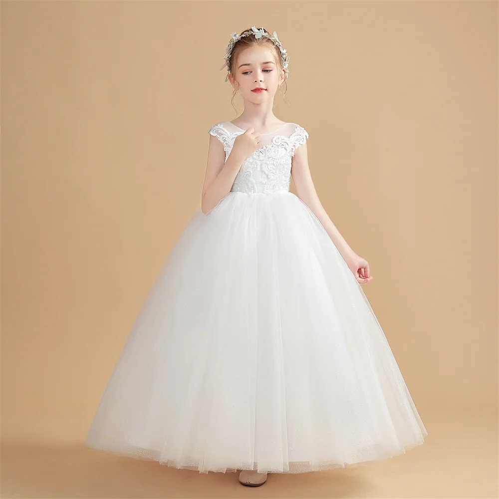 Apliques Princess Flower Girl Dress para crianças, Vestido de baile, Concurso de baile, Cerimônia de banquete, Casamento, Aniversário, Celebração