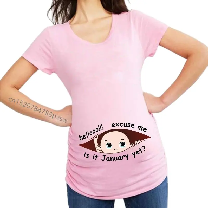 

Funny Hellooo Excuse Me is it January-December Women Pregnant T Shirt Female Maternity Pregnancy Announcement New Mom Clothes