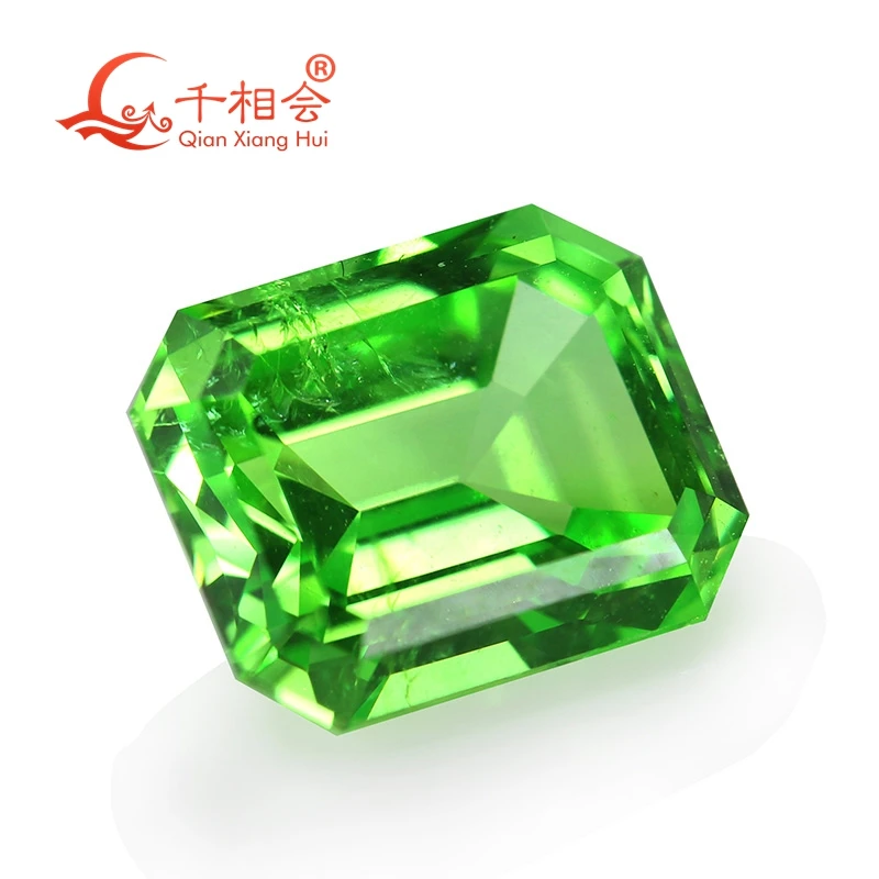 Emerald shape Artificial vivid apple green color sapphire  including minor cracks and inclusions corundum loose gem stone