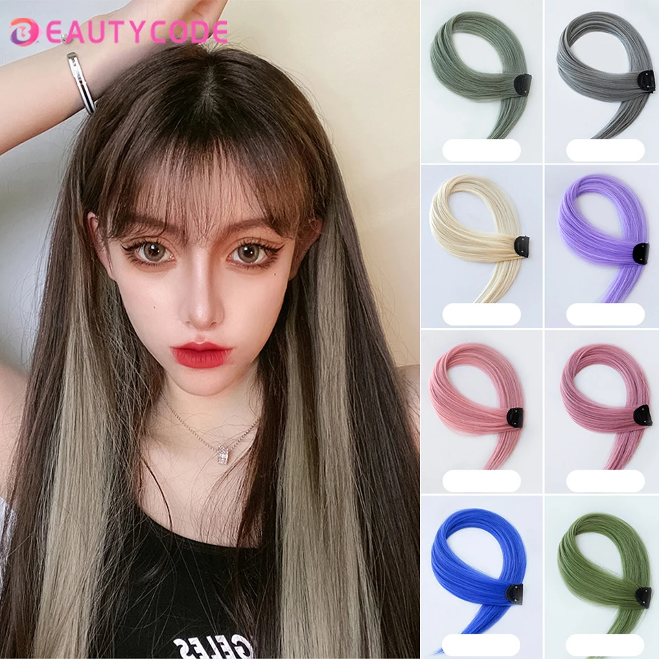 Synthetic Hair Clip-In One Piece For Ombre Hair Extensions Pure Color Straight Long Fake Hair Pieces Clip In 2 Tone Hai