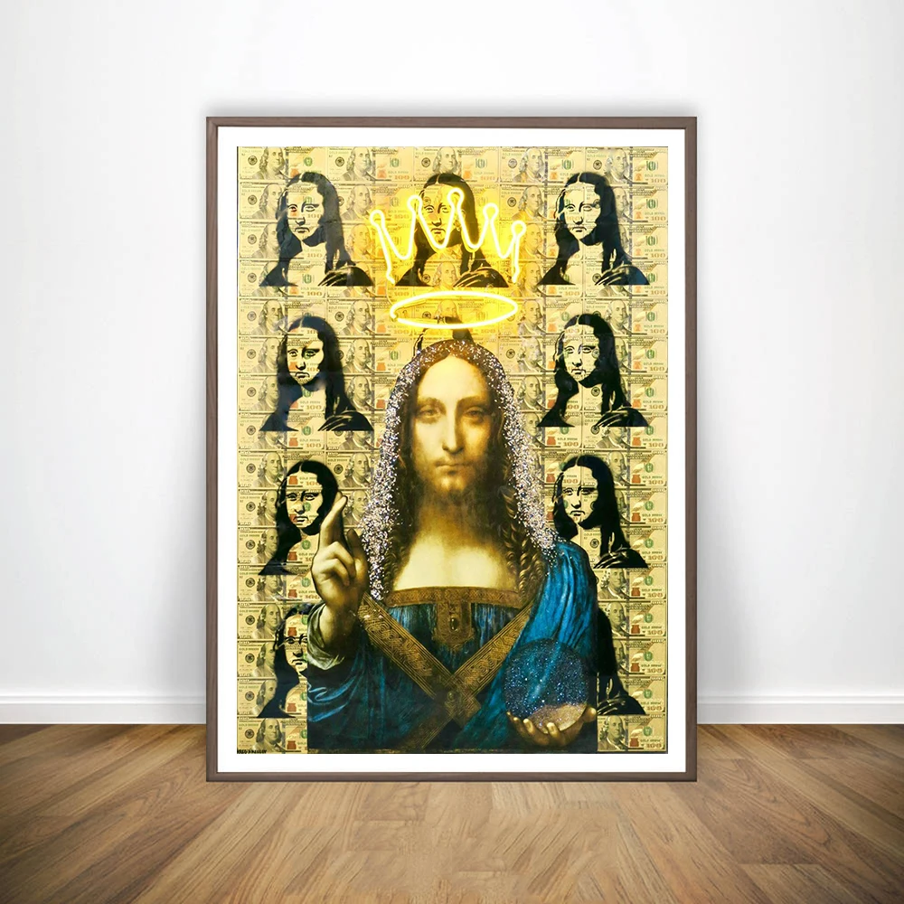 

Funny Mona Lisa Gold Crown Poster Prints Wall Art Nordic Style Canvas Painting Modular Pictures Living Room Modern Home Decor