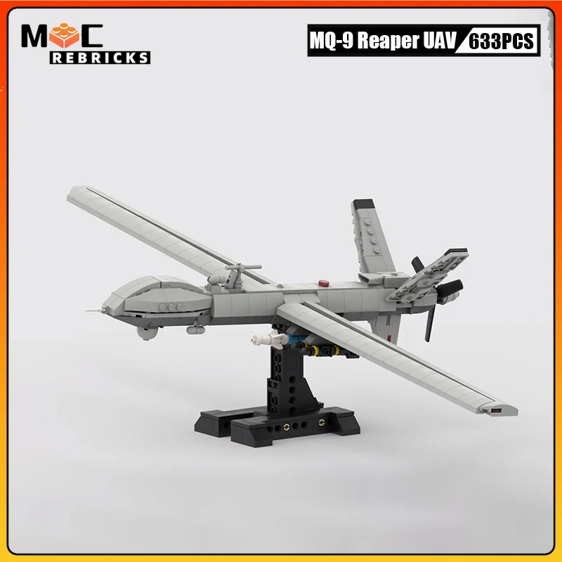 Military Fighter Building Blocks for Children, Assembly Model, Aircraft Bricks, Toy Gift, Moc MQ-9 Reaper, Série UAV, Idéias Técnicas