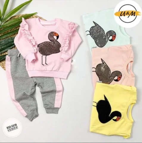 Flemengo Embroidered Double Suit Baby Girl suit Baby Clothing infant Style Baby tracksuit Baby Pajamas